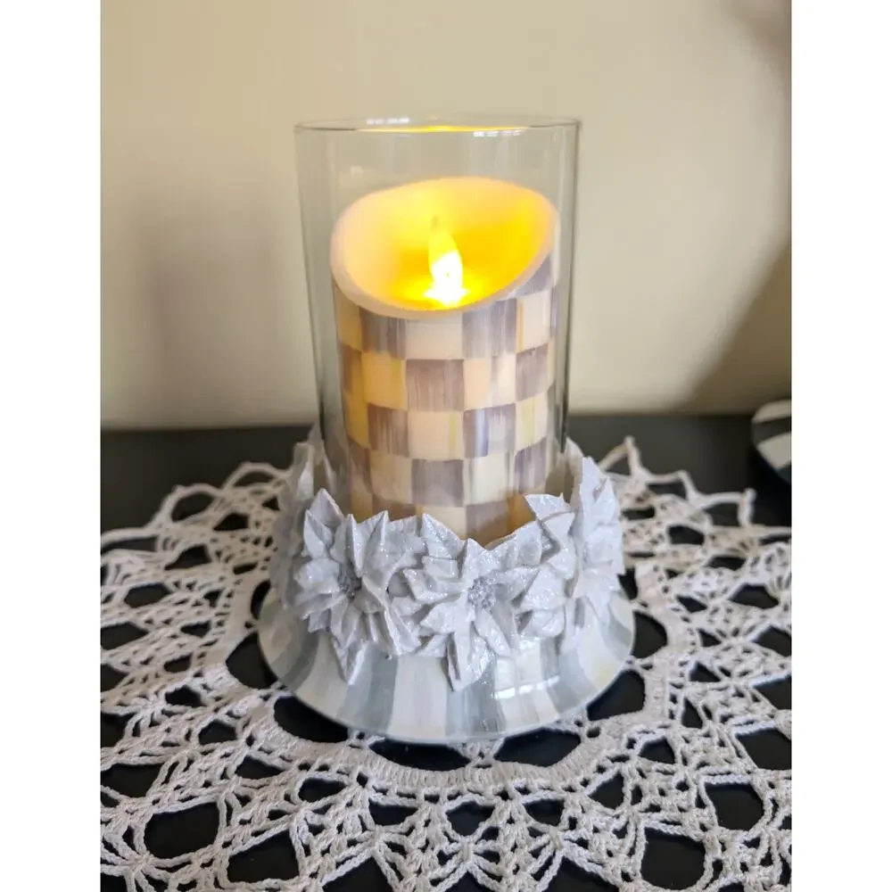 Mackenzie Childs Crystal Palace Sterling Stripe Poinsettia Pillar Candle Holder